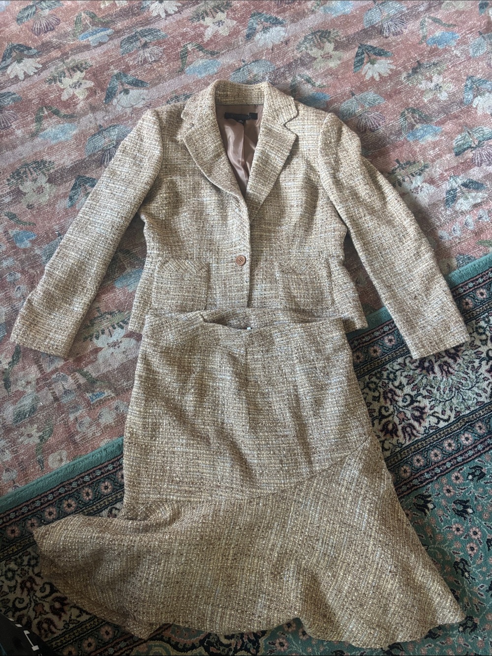 Anne Klein Beige Tweed Skirt Suit - 2 piece set